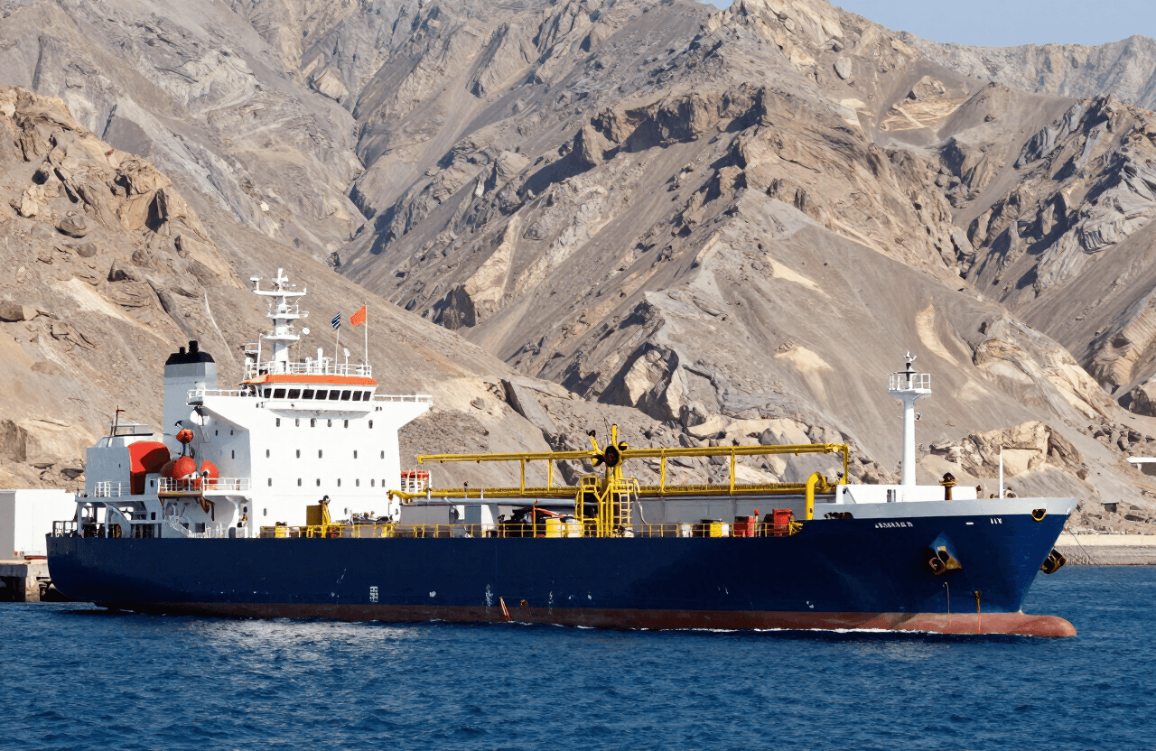 سفينة إمداد بالوقود راسية في ميناء بنكر خلال الغروب